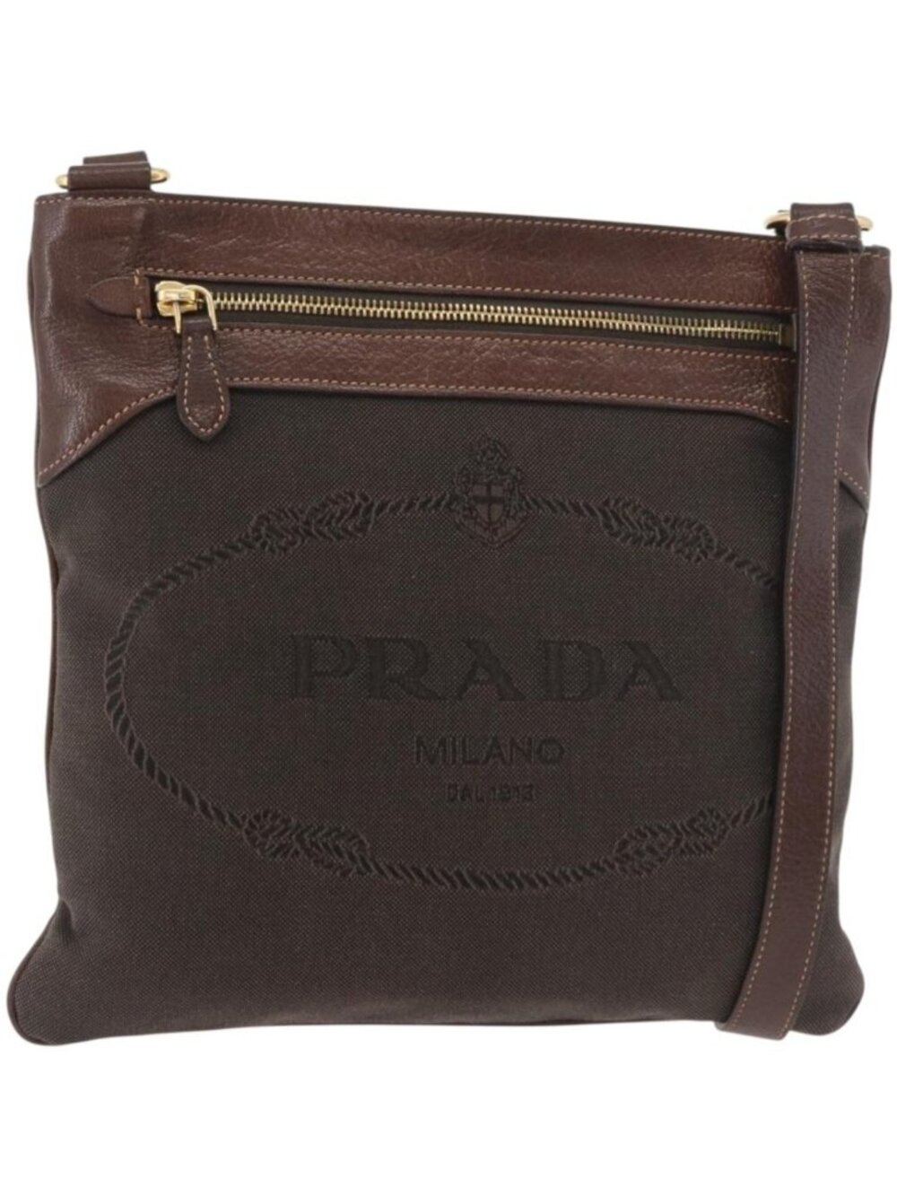 PRADA Shoulder Bag Canvas Brown Gold